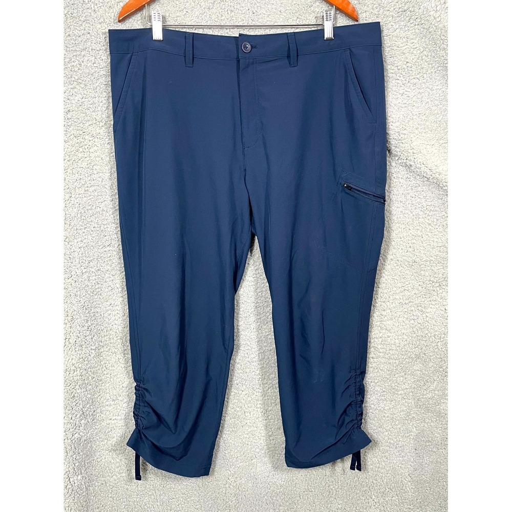 Eddie Bauer Cropped Pants Women 16 Navy Blue Ripstop Stretch Cargo Pocket Hiking